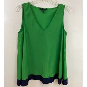 Lauren Ralph Lauren Green V-Neck Sleeveless Camisole with Navy Trim